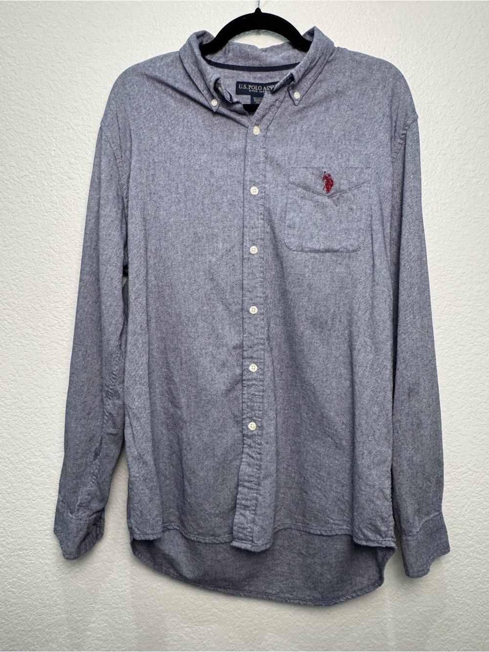 U.S. Polo Assn Men Large Blue Chambray Button Down Shirt Long Sleeve 100% Cotton